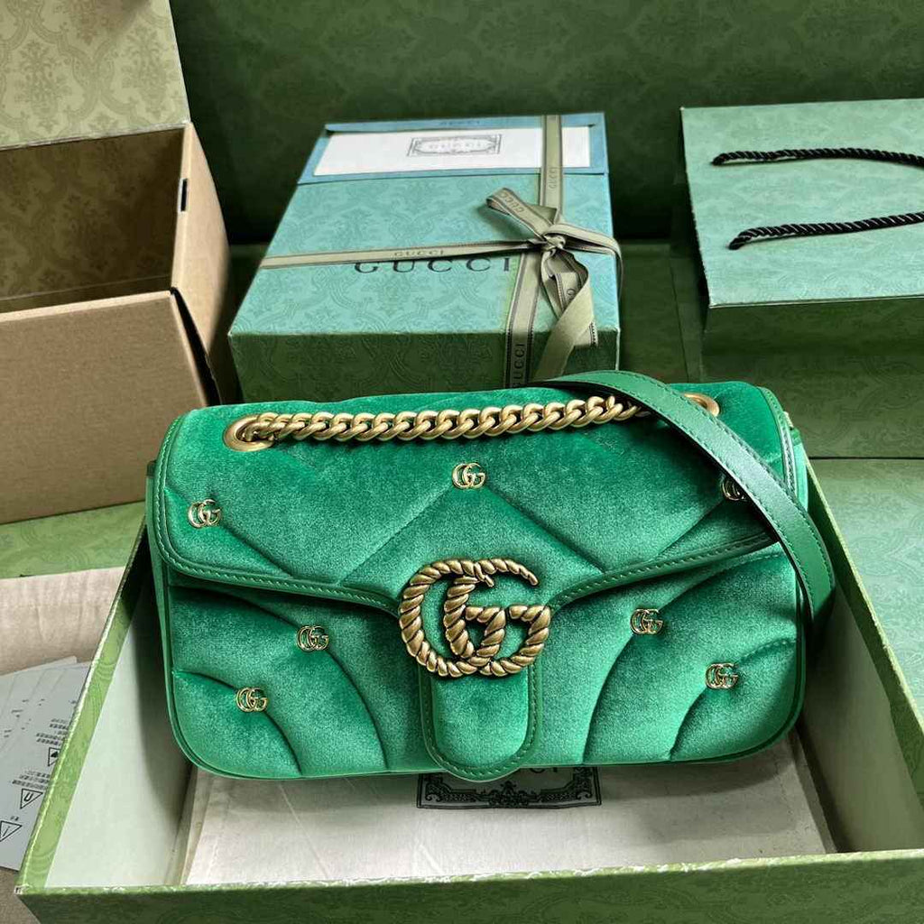 Gucci GG Marmont Small Shoulder Bag 443497 Green Velvet