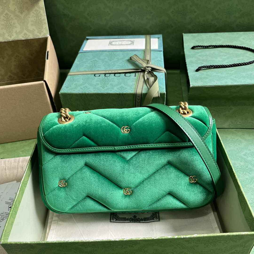 Gucci GG Marmont Small Shoulder Bag 443497 Green Velvet