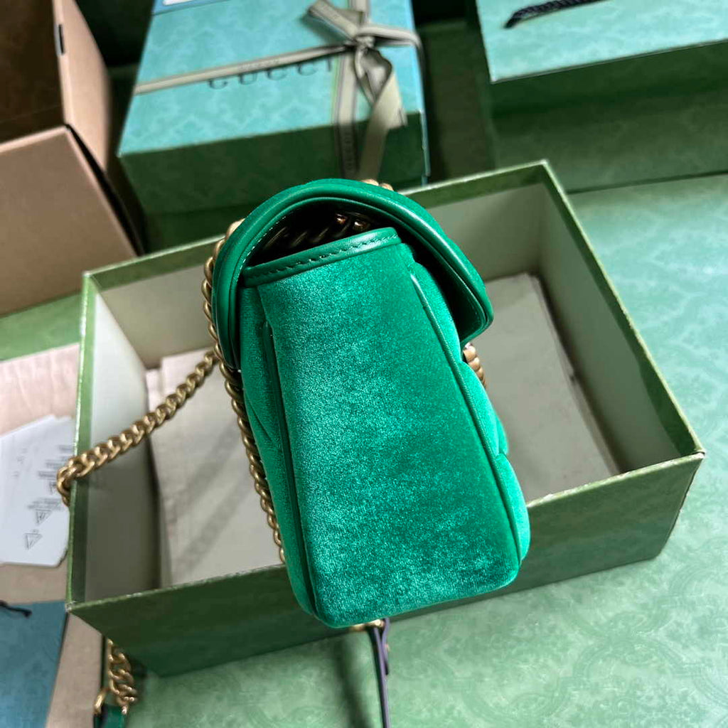 Gucci GG Marmont Small Shoulder Bag 443497 Green Velvet