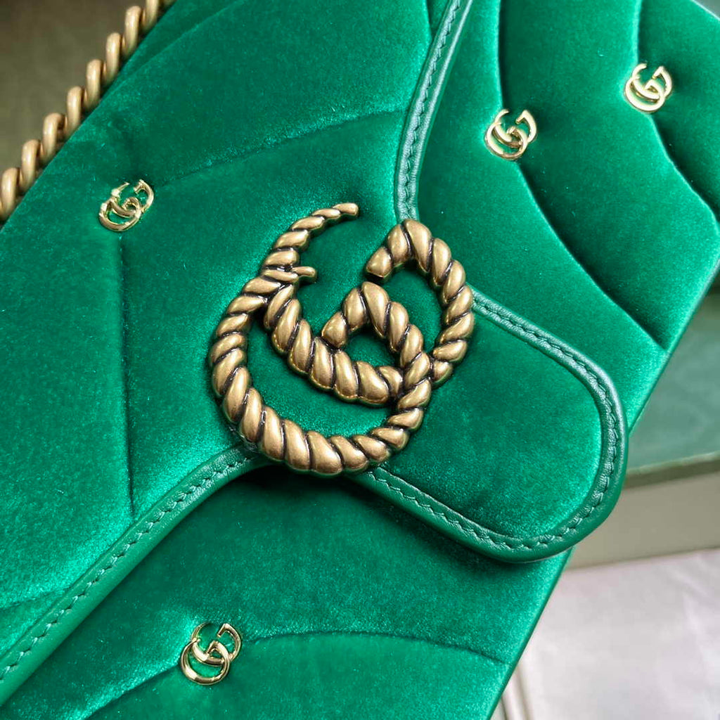 Gucci GG Marmont Small Shoulder Bag 443497 Green Velvet