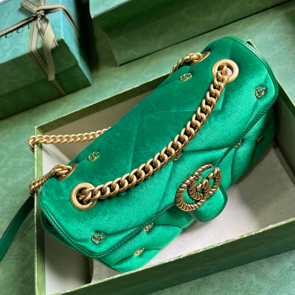 Gucci GG Marmont Small Shoulder Bag 443497 Green Velvet