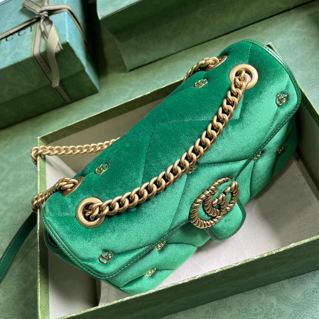 Gucci GG Marmont Small Shoulder Bag 443497 Green Velvet