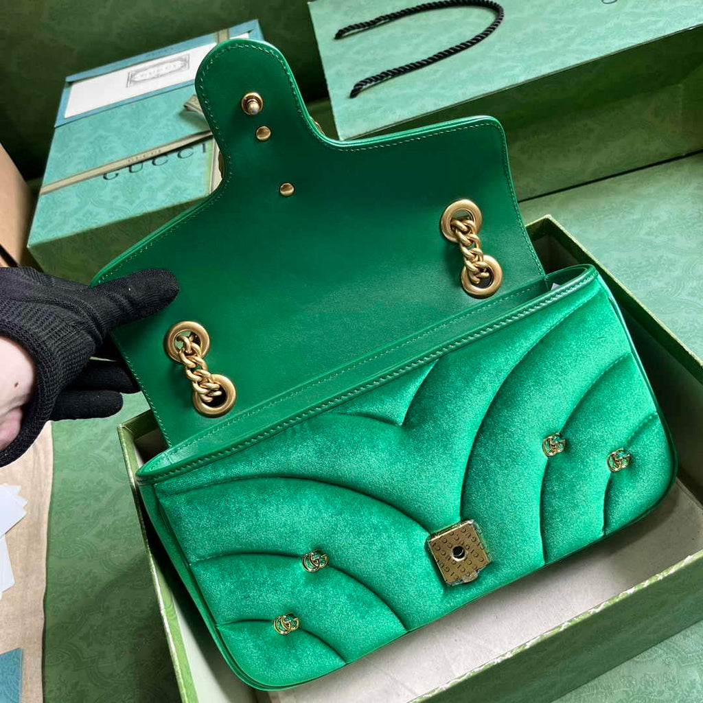 Gucci GG Marmont Small Shoulder Bag 443497 Green Velvet