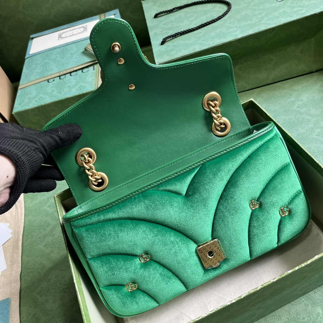 Gucci GG Marmont Small Shoulder Bag 443497 Green Velvet