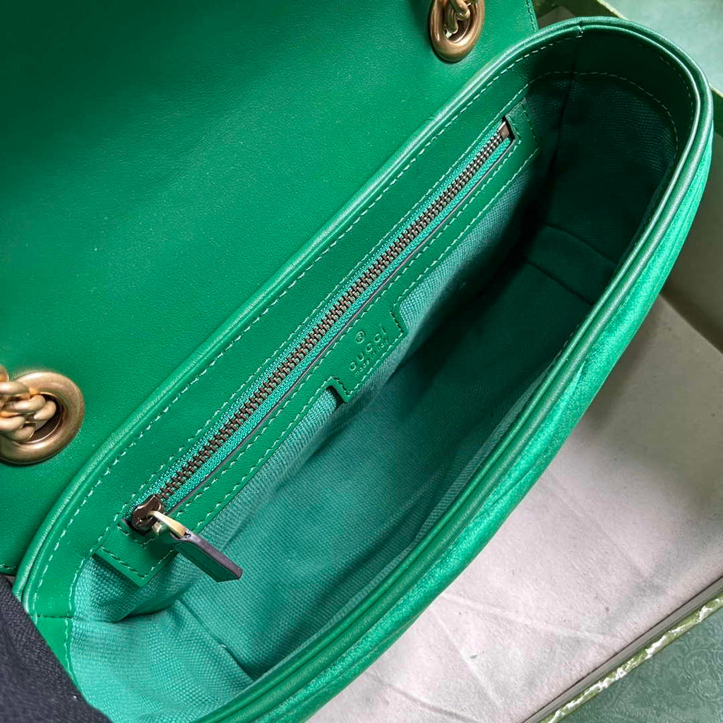 Gucci GG Marmont Small Shoulder Bag 443497 Green Velvet