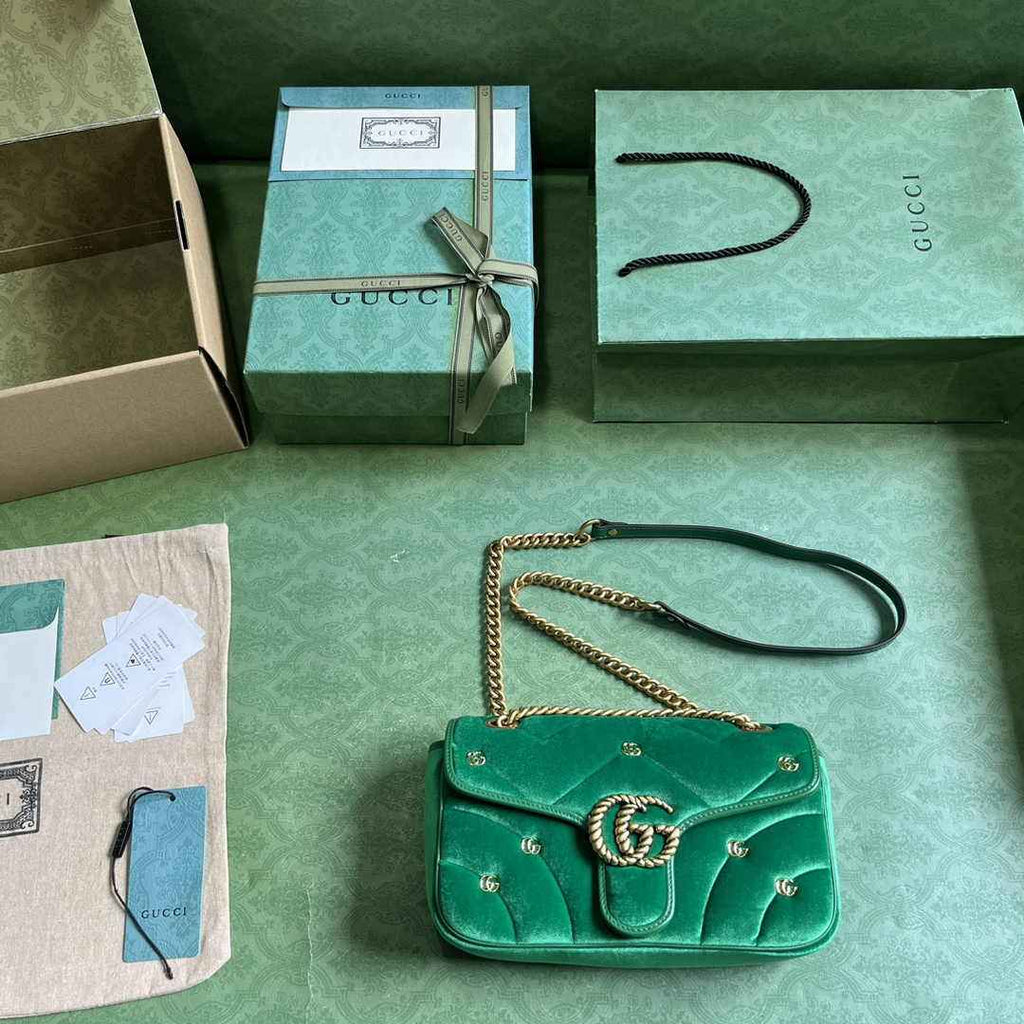 Gucci GG Marmont Small Shoulder Bag 443497 Green Velvet