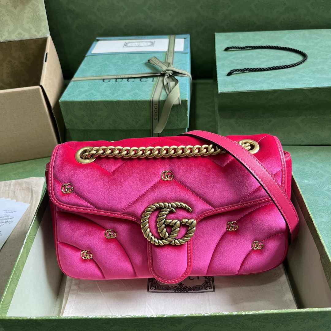 Gucci GG Marmont Small Shoulder Bag 443497 Dark pink velvet