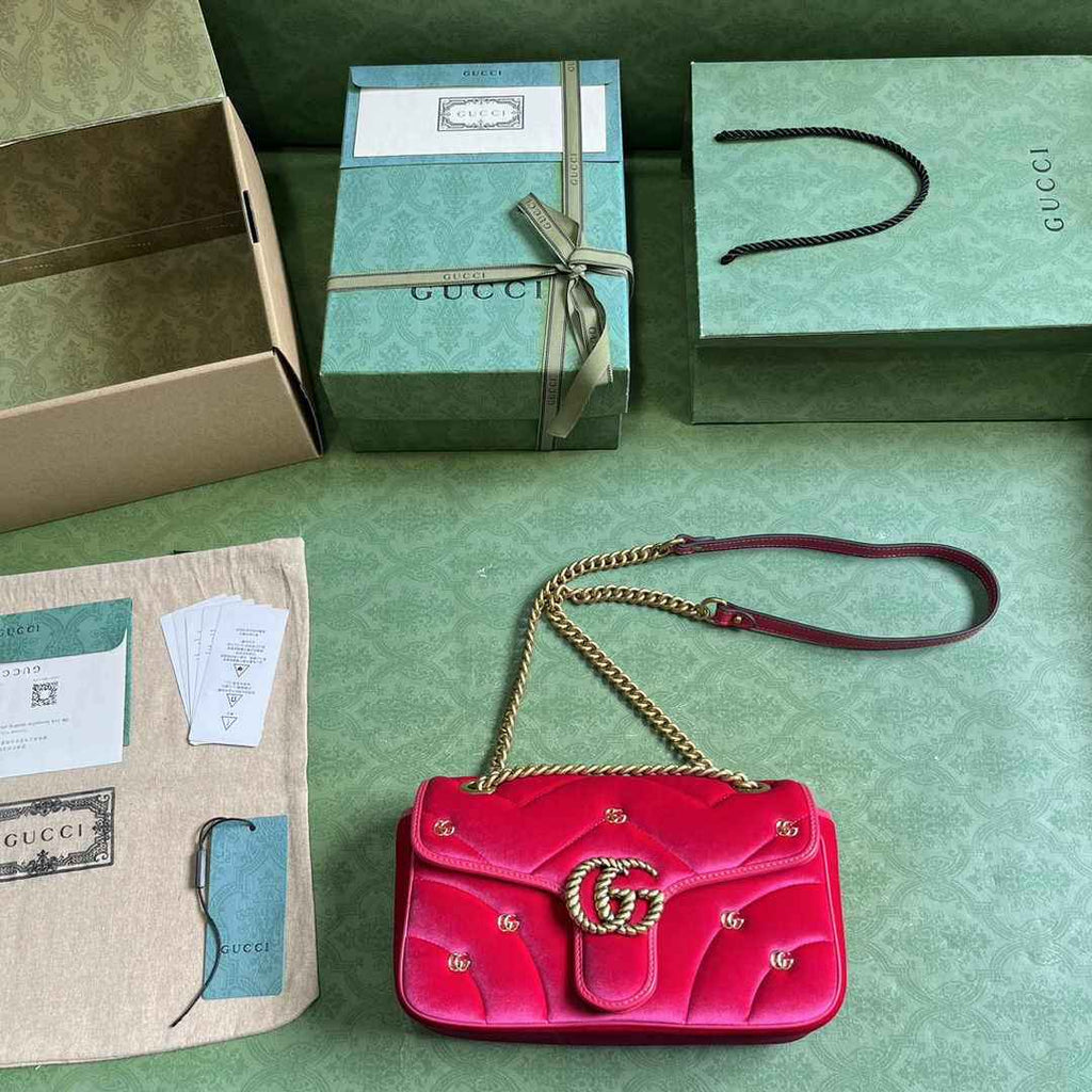 Gucci GG Marmont Small Shoulder Bag 443497 Dark pink velvet