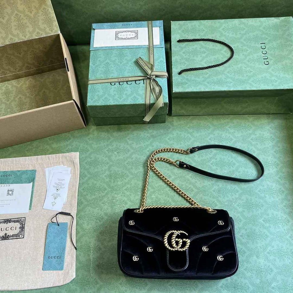 Gucci GG Marmont Small Shoulder Bag 443497 Black Velvet