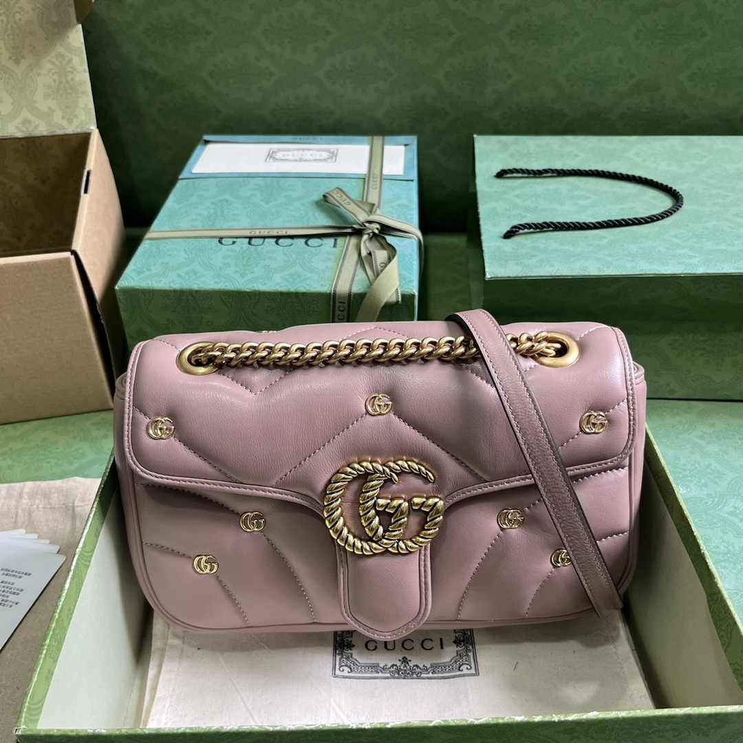 Gucci GG Marmont Small Shoulder Bag 443497 Pink Matelassé Leather