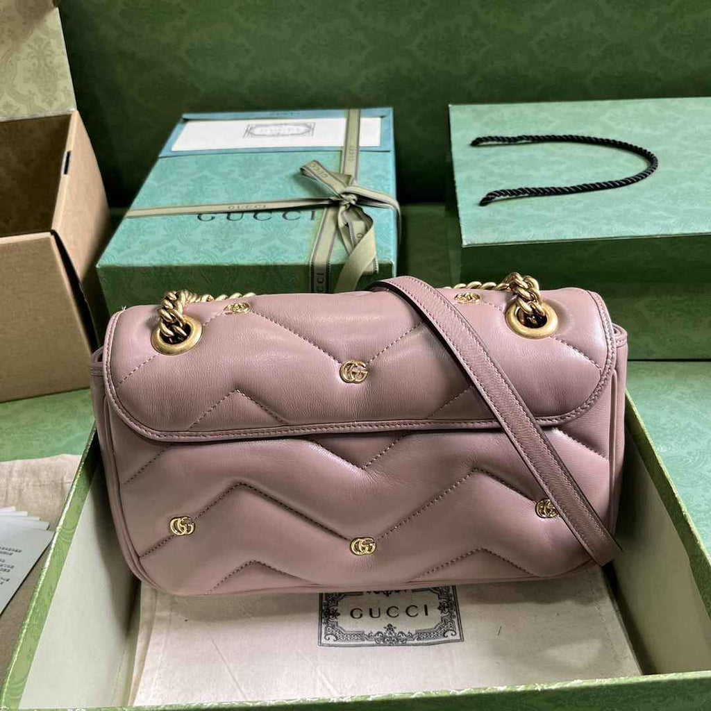 Gucci GG Marmont Small Shoulder Bag 443497 Pink Matelassé Leather