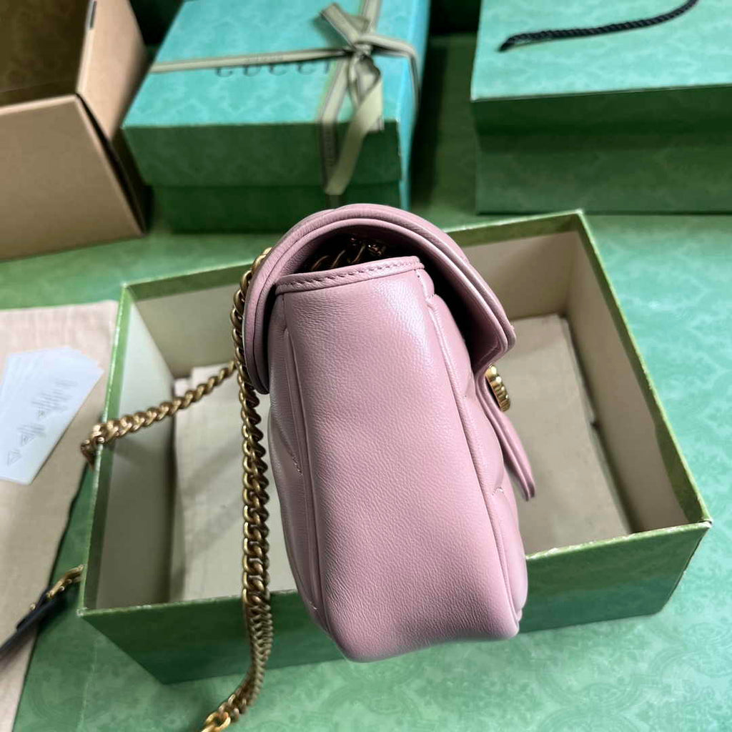 Gucci GG Marmont Small Shoulder Bag 443497 Pink Matelassé Leather
