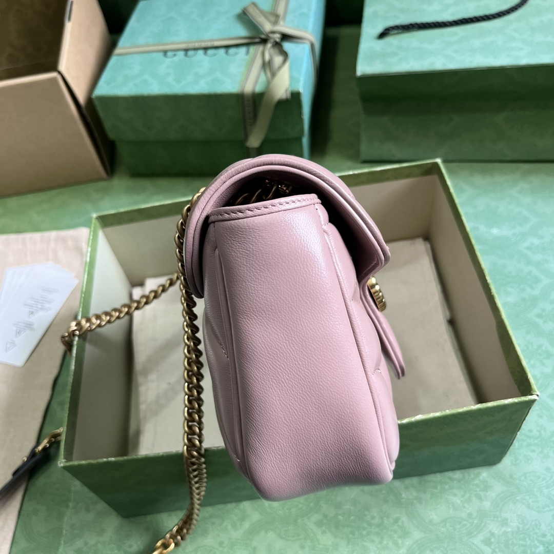 Gucci GG Marmont Small Shoulder Bag 443497 Pink Matelassé Leather