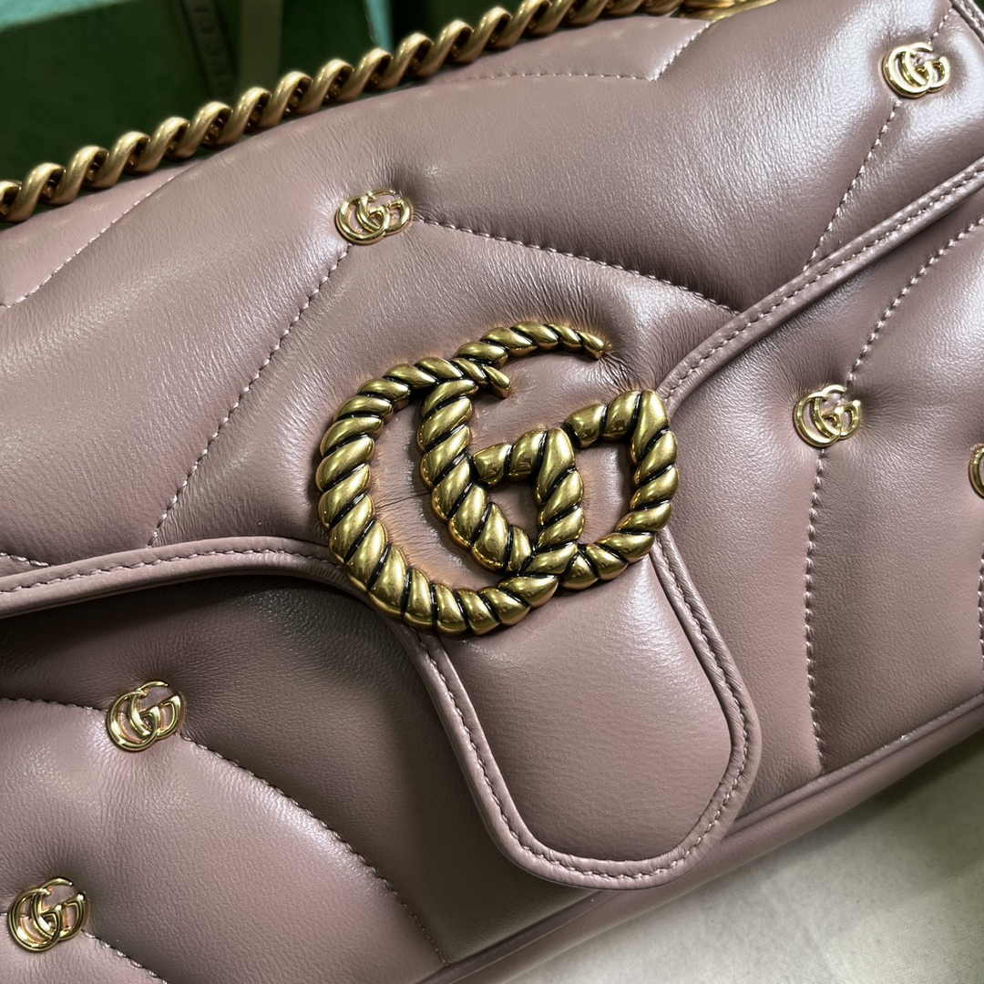 Gucci GG Marmont Small Shoulder Bag 443497 Pink Matelassé Leather