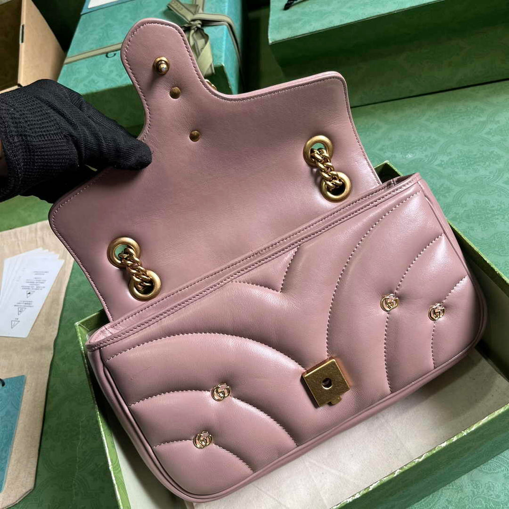 Gucci GG Marmont Small Shoulder Bag 443497 Pink Matelassé Leather