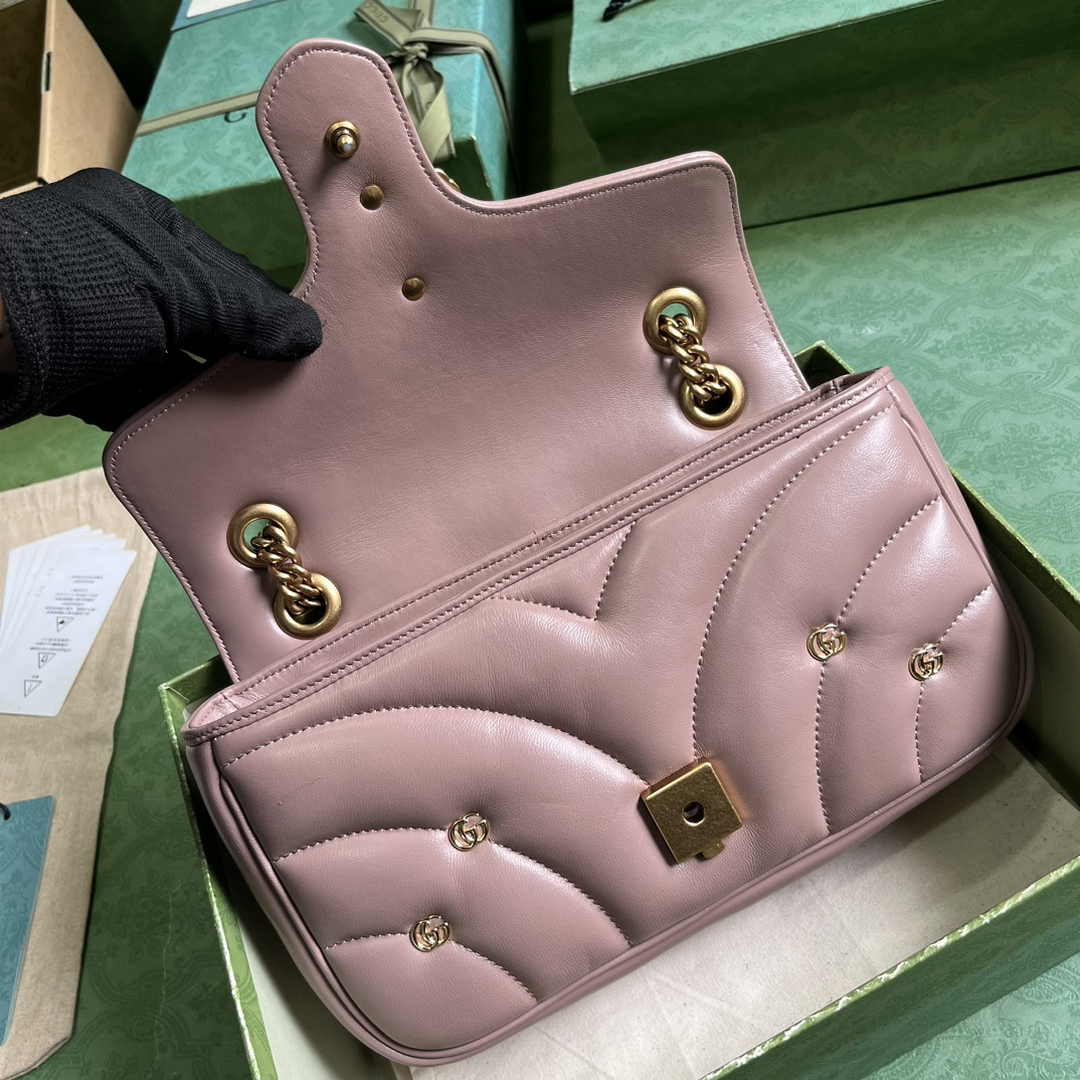 Gucci GG Marmont Small Shoulder Bag 443497 Pink Matelassé Leather