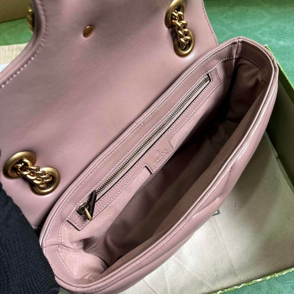 Gucci GG Marmont Small Shoulder Bag 443497 Pink Matelassé Leather