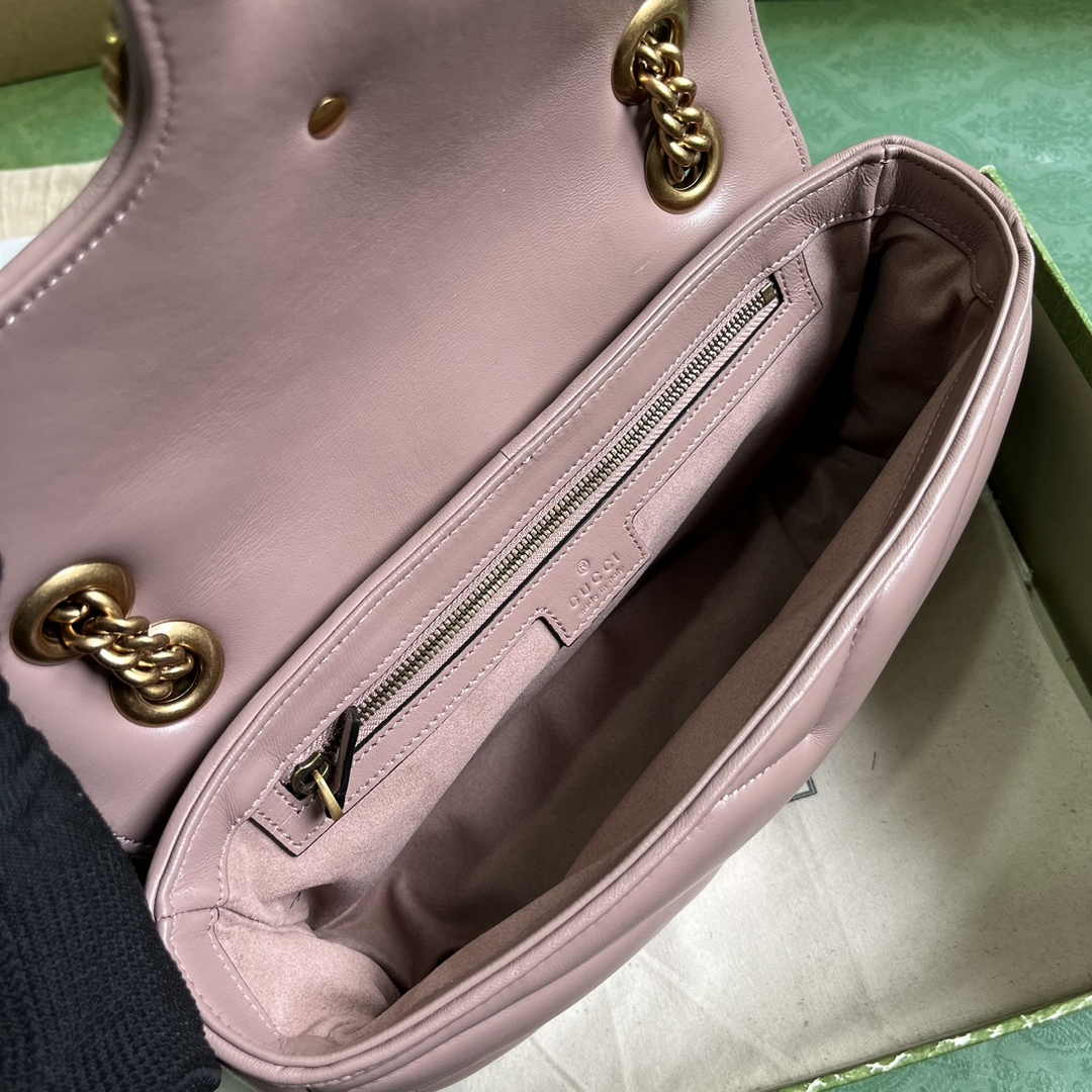 Gucci GG Marmont Small Shoulder Bag 443497 Pink Matelassé Leather
