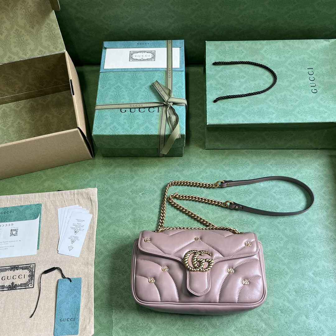 Gucci GG Marmont Small Shoulder Bag 443497 Pink Matelassé Leather