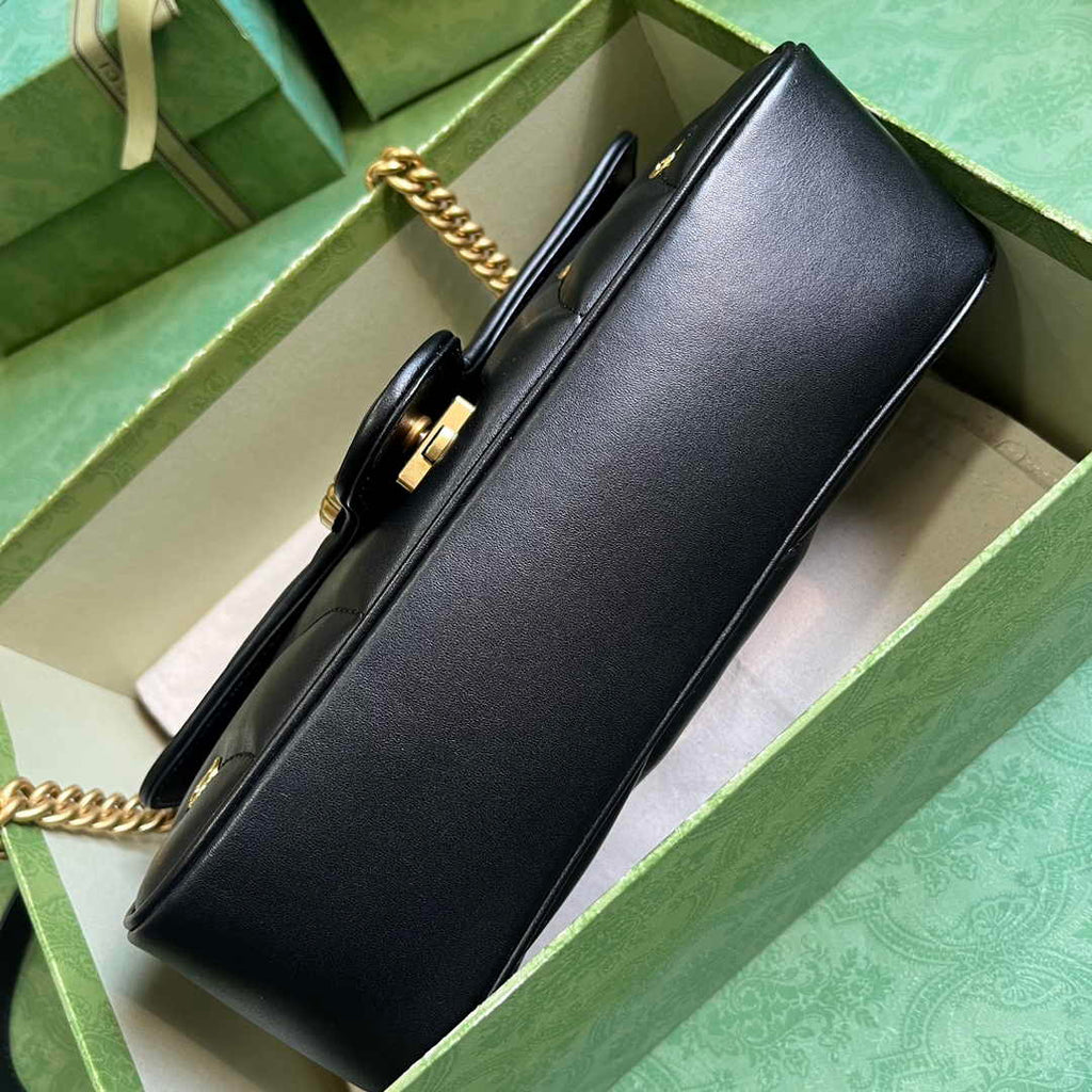 Gucci GG Marmont Small Shoulder Bag 443497 Black Matelassé Leather