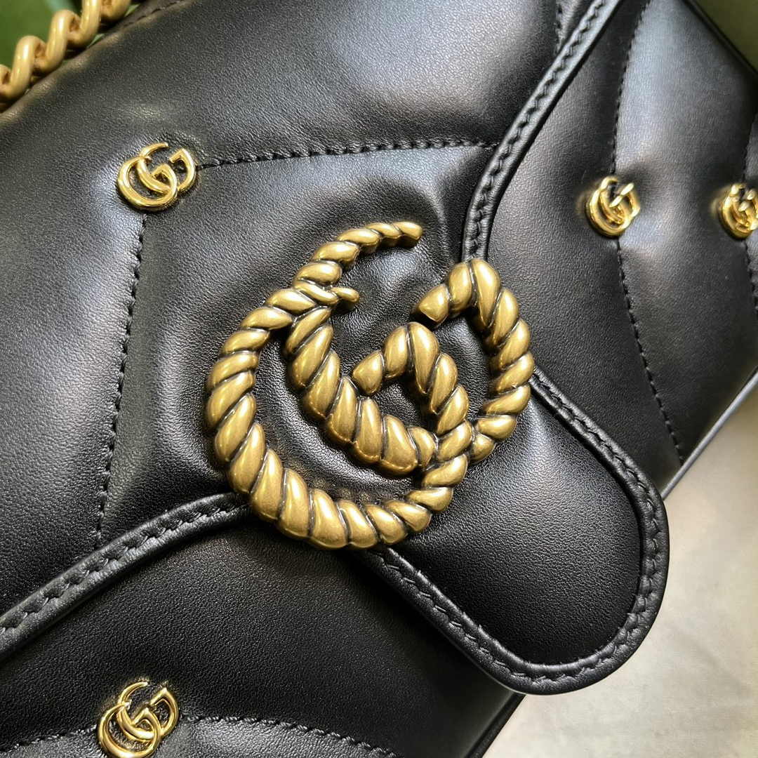 Gucci GG Marmont Small Shoulder Bag 443497 Black Matelassé Leather