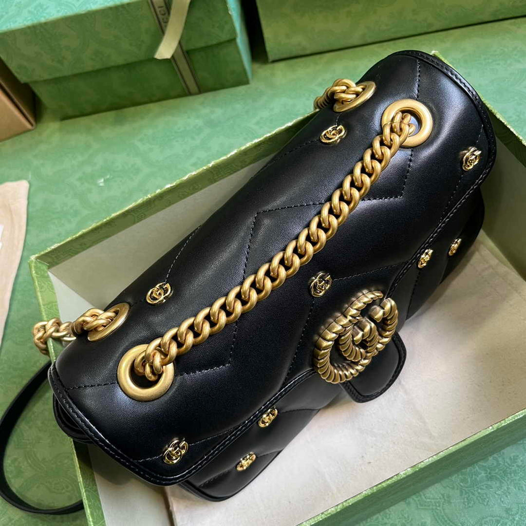 Gucci GG Marmont Small Shoulder Bag 443497 Black Matelassé Leather