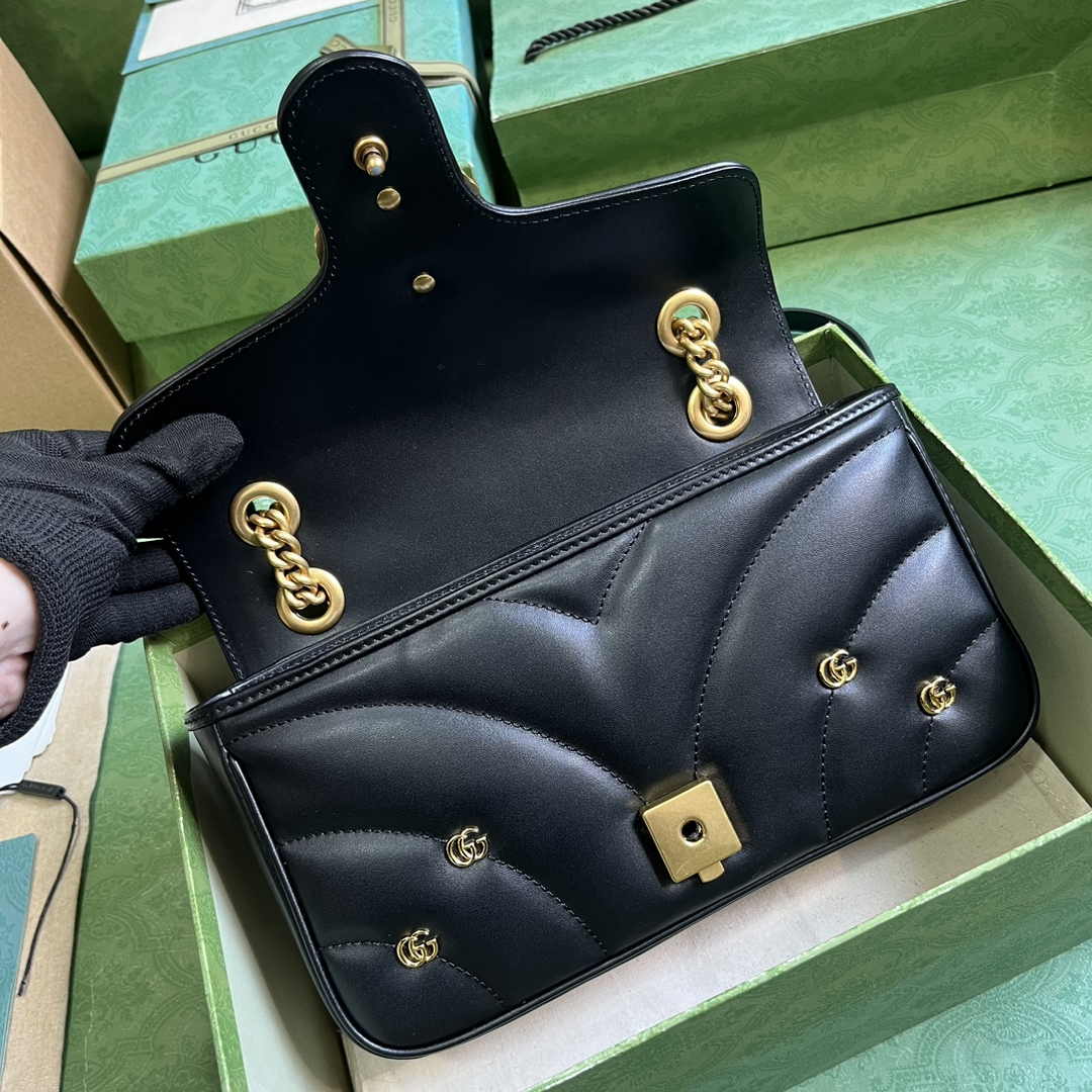 Gucci GG Marmont Small Shoulder Bag 443497 Black Matelassé Leather