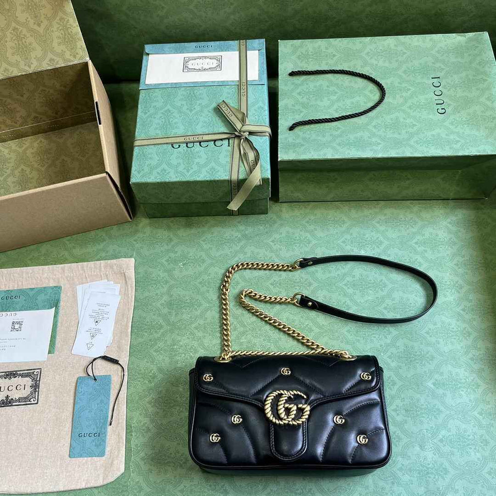 Gucci GG Marmont Small Shoulder Bag 443497 Black Matelassé Leather