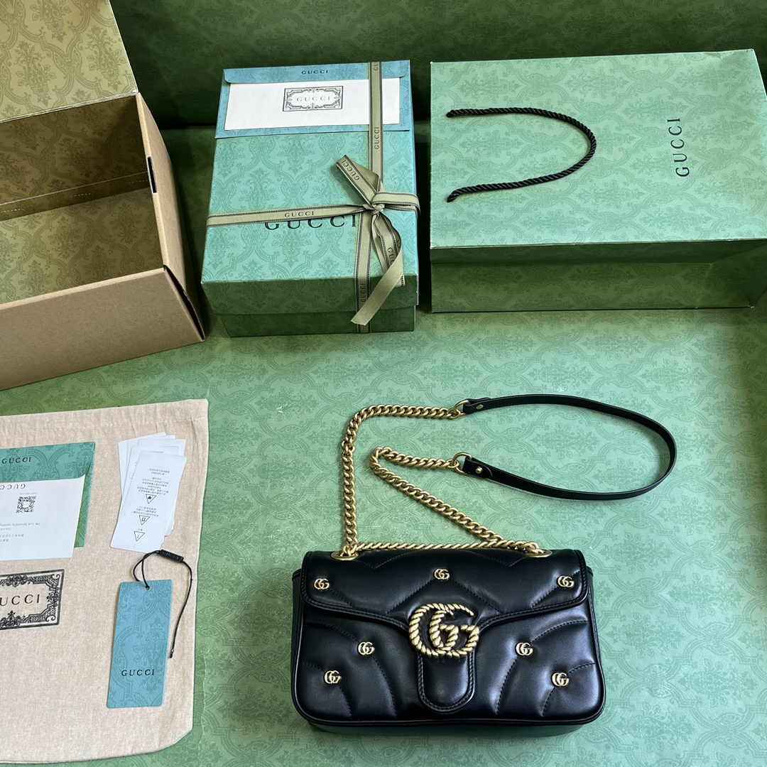 Gucci GG Marmont Small Shoulder Bag 443497 Black Matelassé Leather