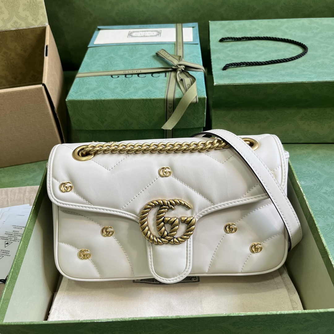 Gucci GG Marmont Small Shoulder Bag 443497 Beige Matelassé Leather
