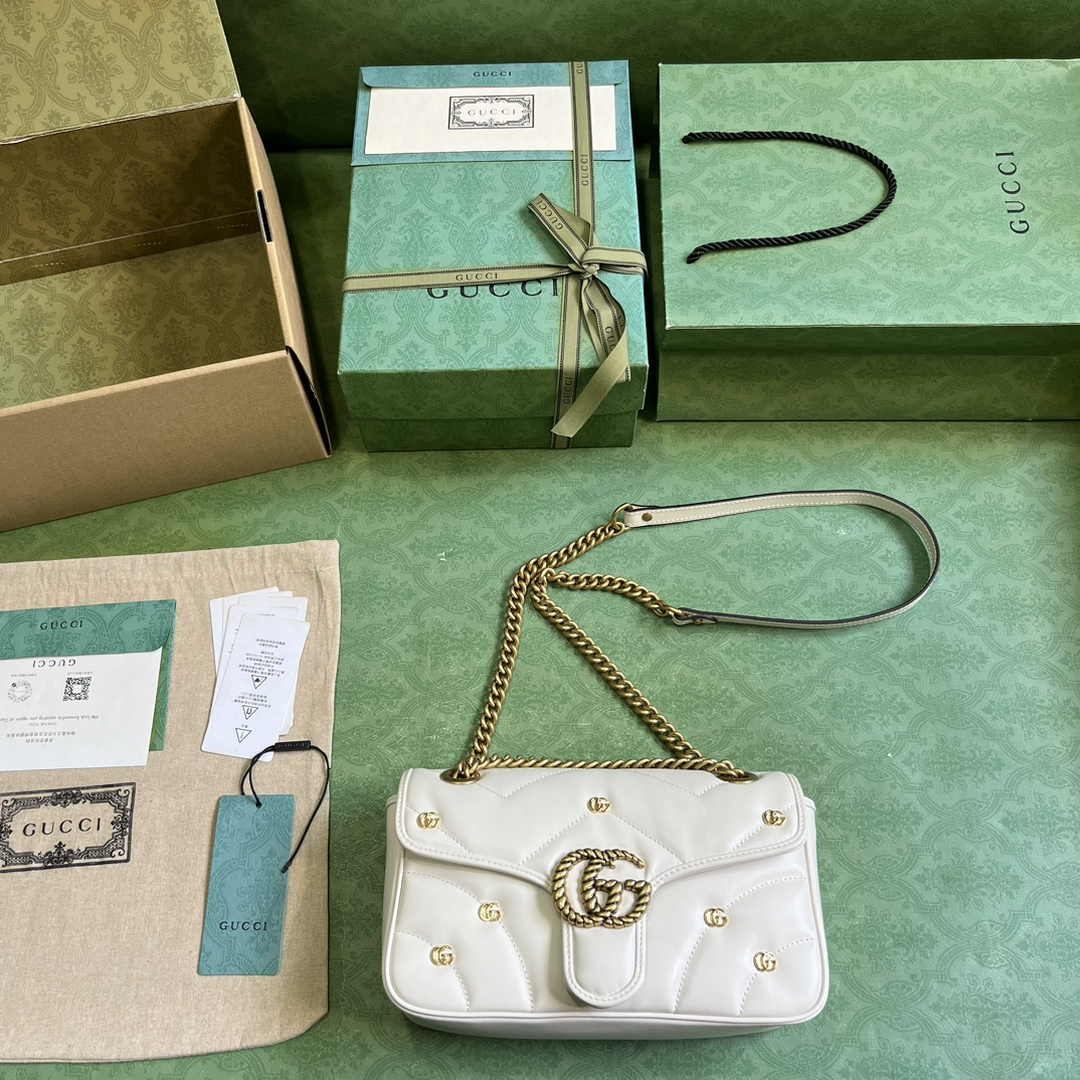 Gucci GG Marmont Small Shoulder Bag 443497 Beige Matelassé Leather