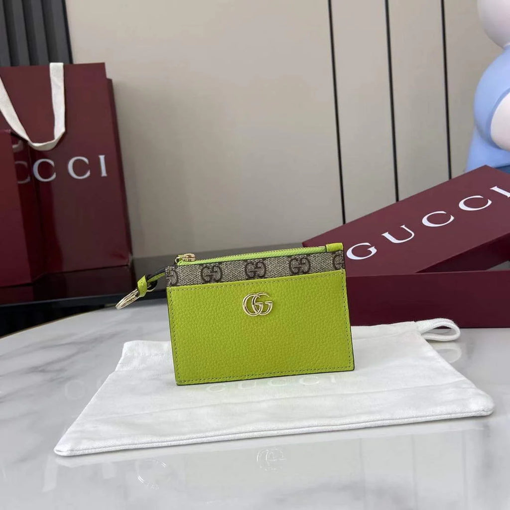 Gucci GG Marmont zip key pouch 837966 in beige and yellow