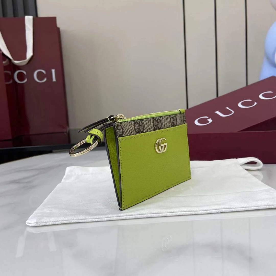 Gucci GG Marmont zip key pouch 837966 in beige and yellow