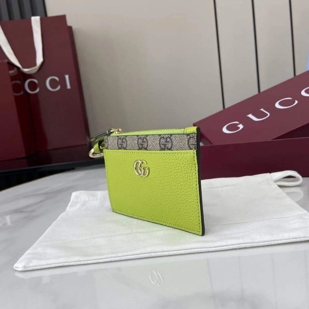 Gucci GG Marmont zip key pouch 837966 in beige and yellow
