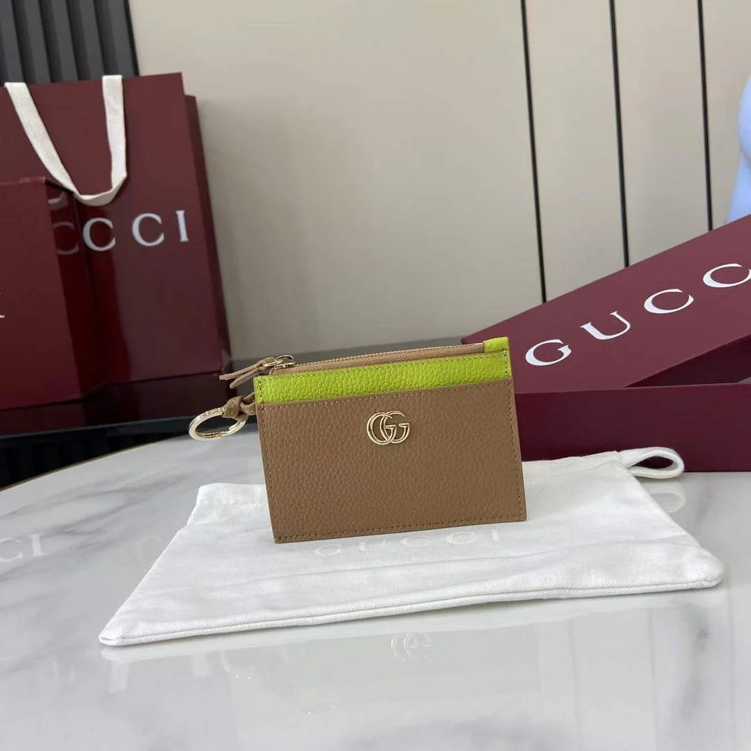 Gucci GG Marmont zip key pouch 837966 in dark beige and yellow