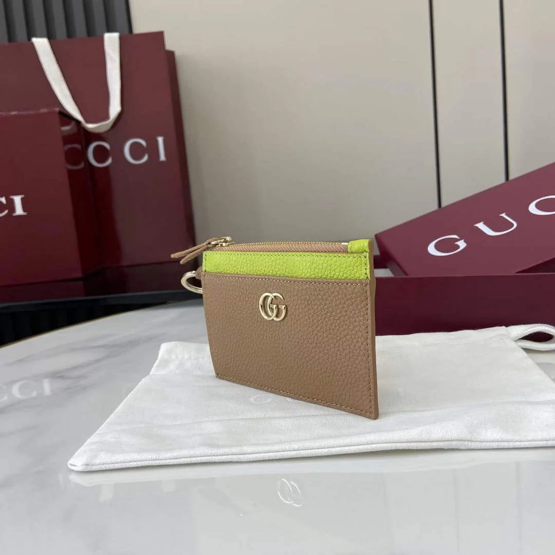 Gucci GG Marmont zip key pouch 837966 in dark beige and yellow