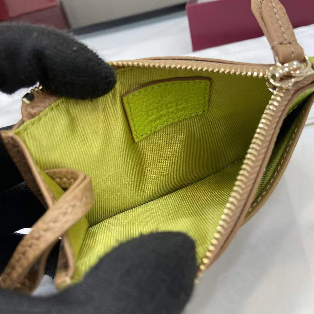 Gucci GG Marmont zip key pouch 837966 in dark beige and yellow