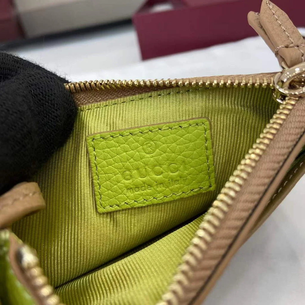 Gucci GG Marmont zip key pouch 837966 in dark beige and yellow