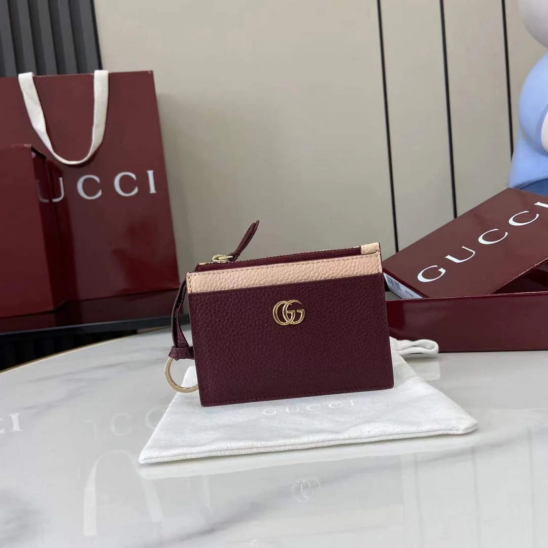 Gucci GG Marmont zip key pouch 837966 in Rosso Ancora red and pink