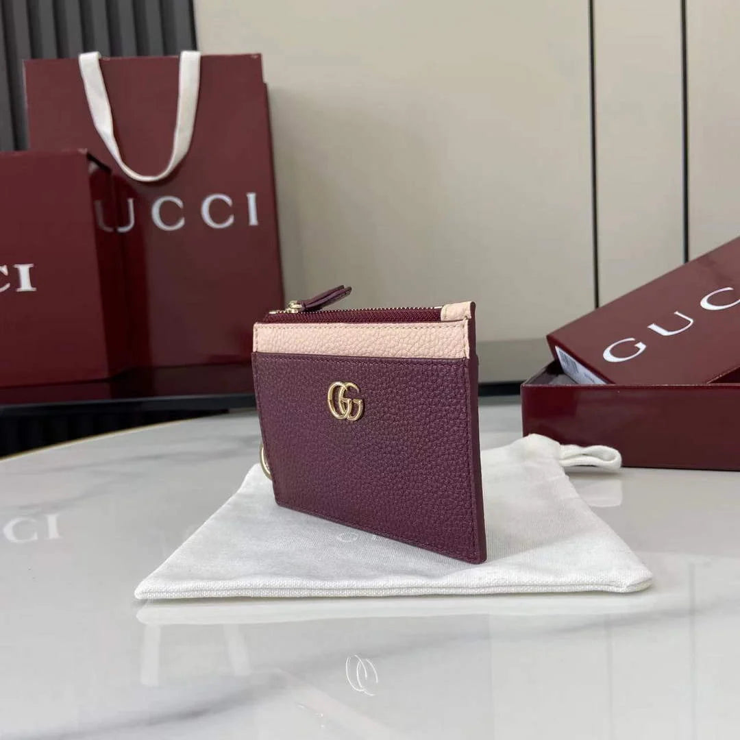 Gucci GG Marmont zip key pouch 837966 in Rosso Ancora red and pink