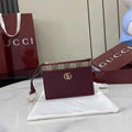 Gucci GG Marmont zip key pouch 837966 in Rosso Ancora red and beige
