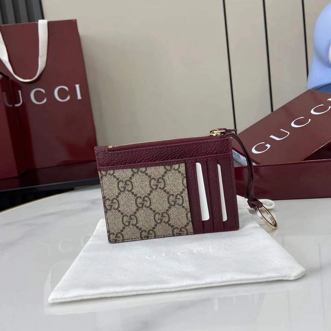 Gucci GG Marmont zip key pouch 837966 in Rosso Ancora red and beige