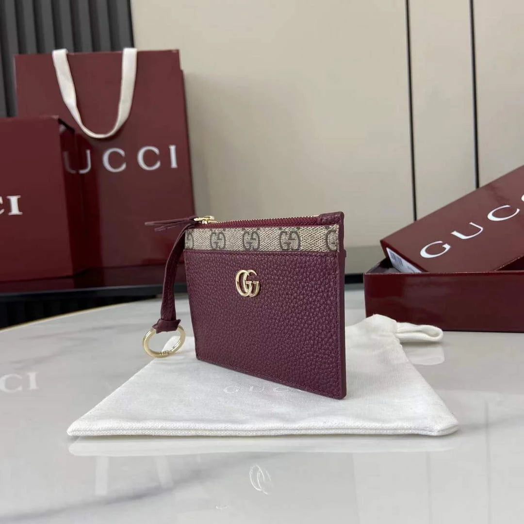 Gucci GG Marmont zip key pouch 837966 in Rosso Ancora red and beige