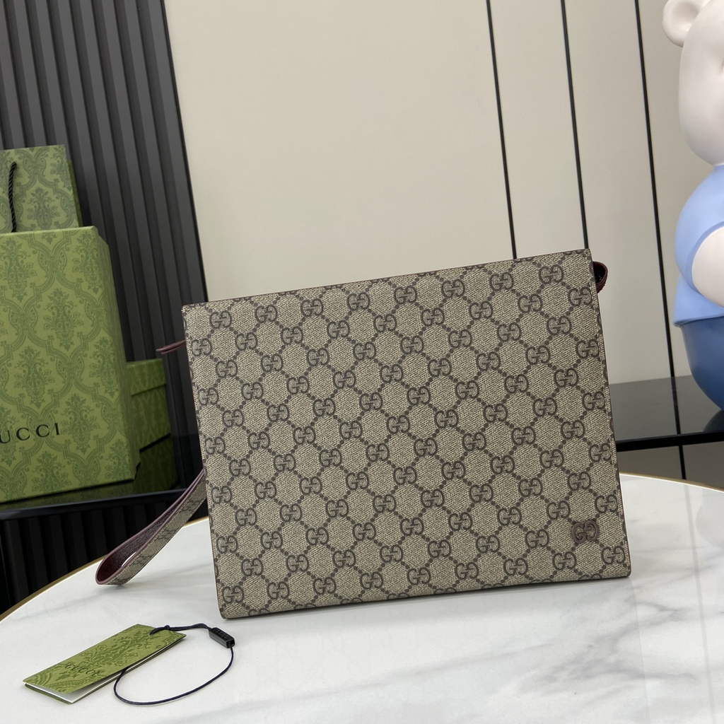 Gucci GG pouch with grey trim, 768255 wine red leahter