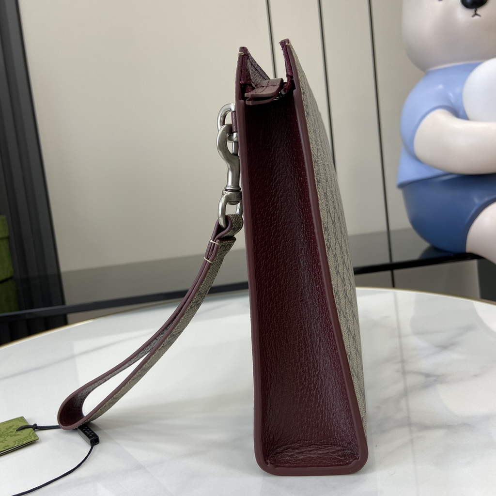 Gucci GG pouch with grey trim, 768255 wine red leahter