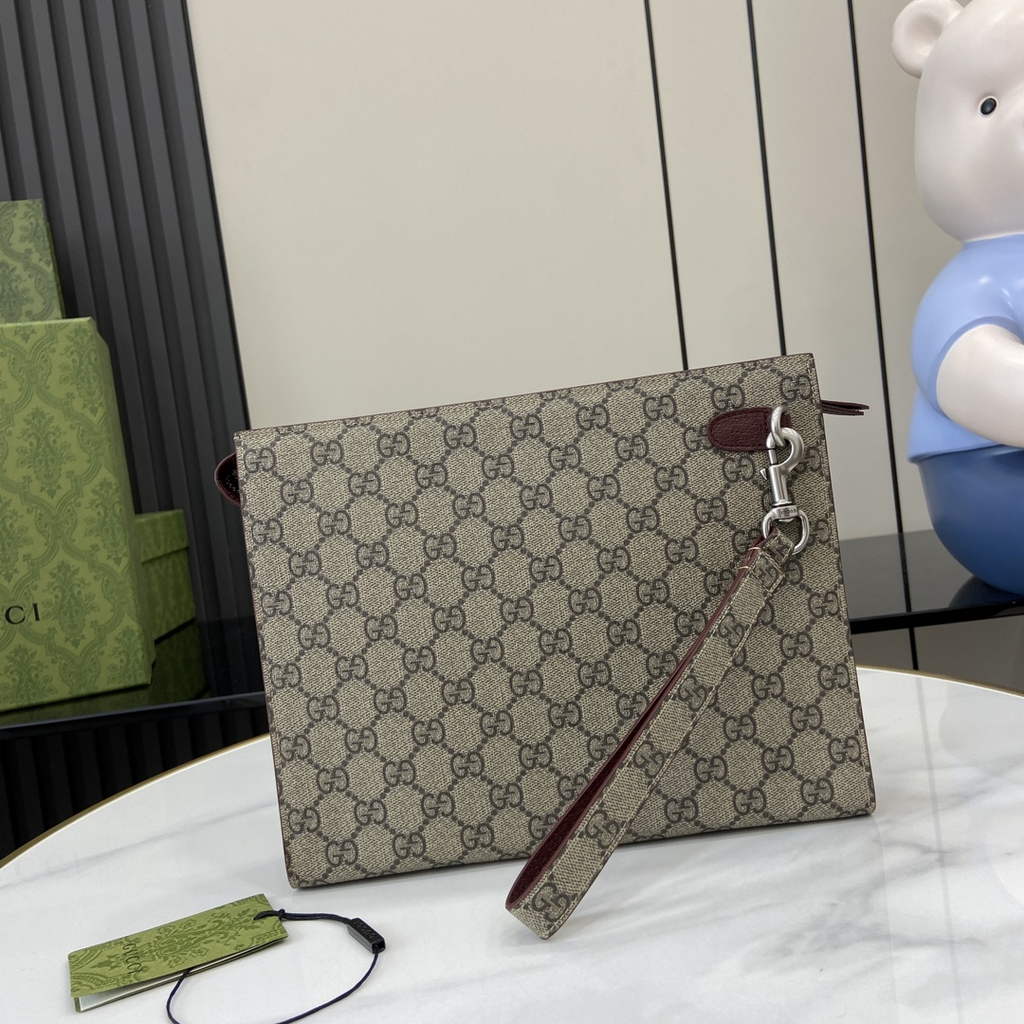 Gucci GG pouch with grey trim, 768255 wine red leahter