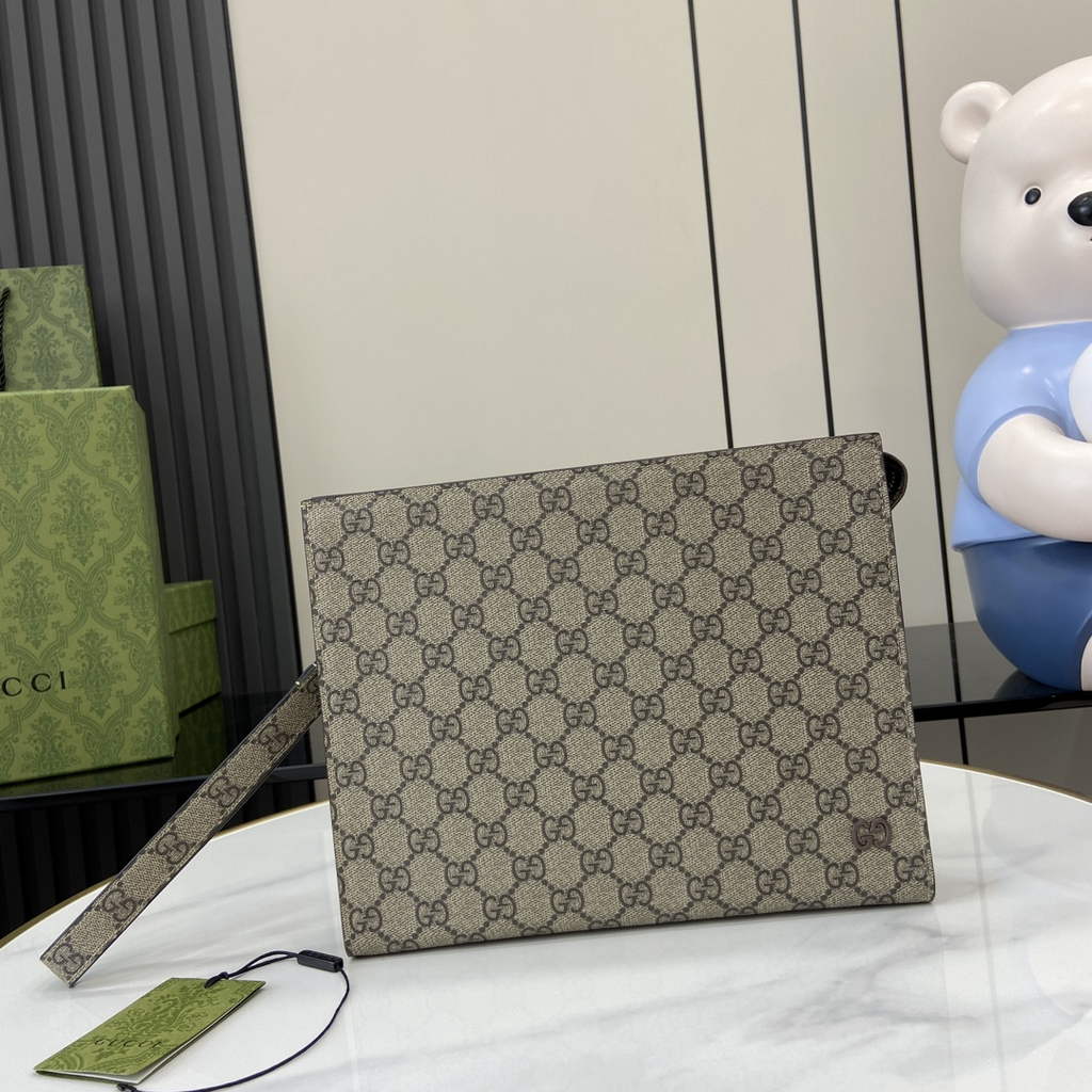 Gucci GG pouch with grey trim, 768255 brown GG Supreme canvas