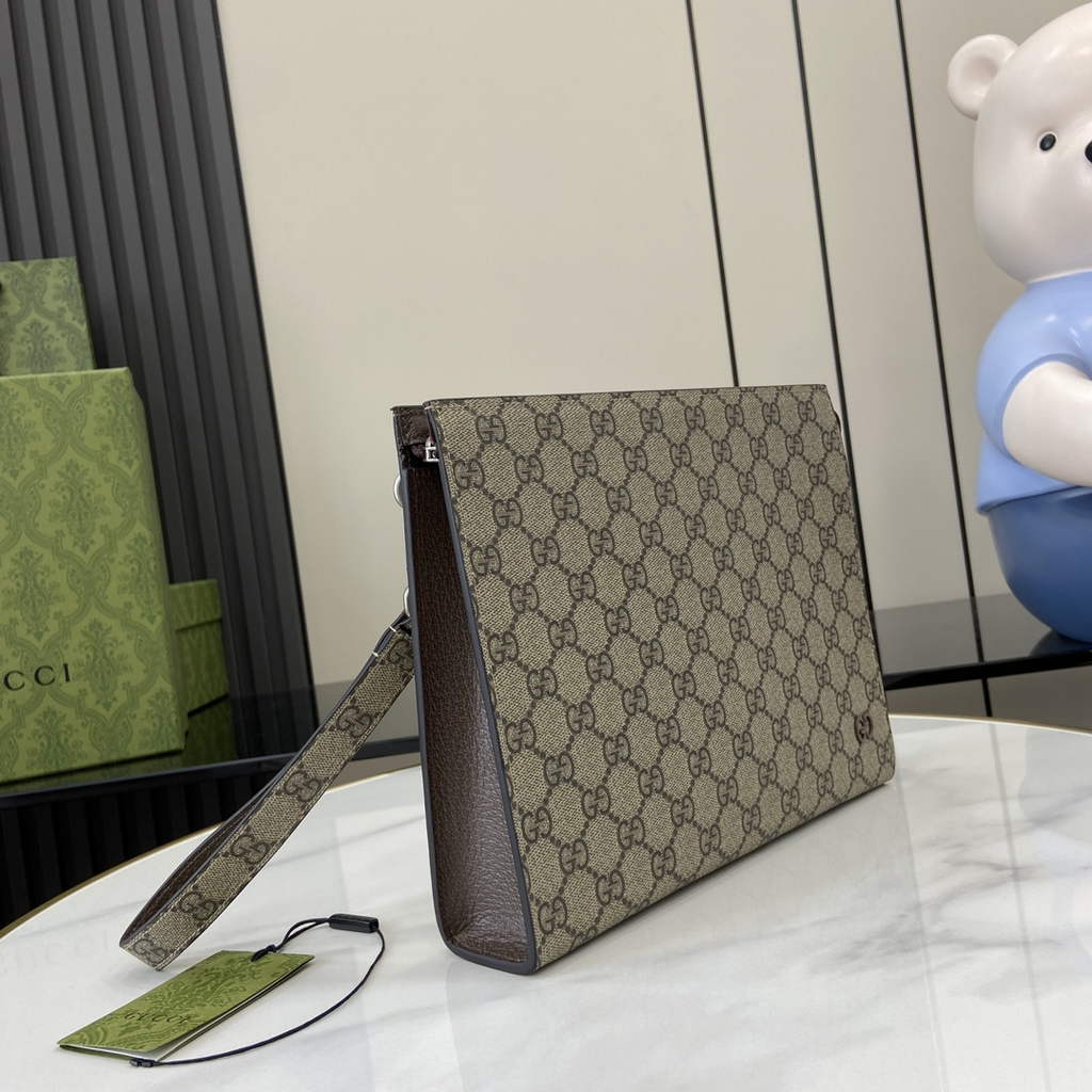 Gucci GG pouch with grey trim, 768255 brown GG Supreme canvas