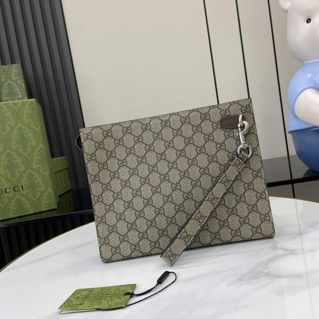Gucci GG pouch with grey trim, 768255 brown GG Supreme canvas