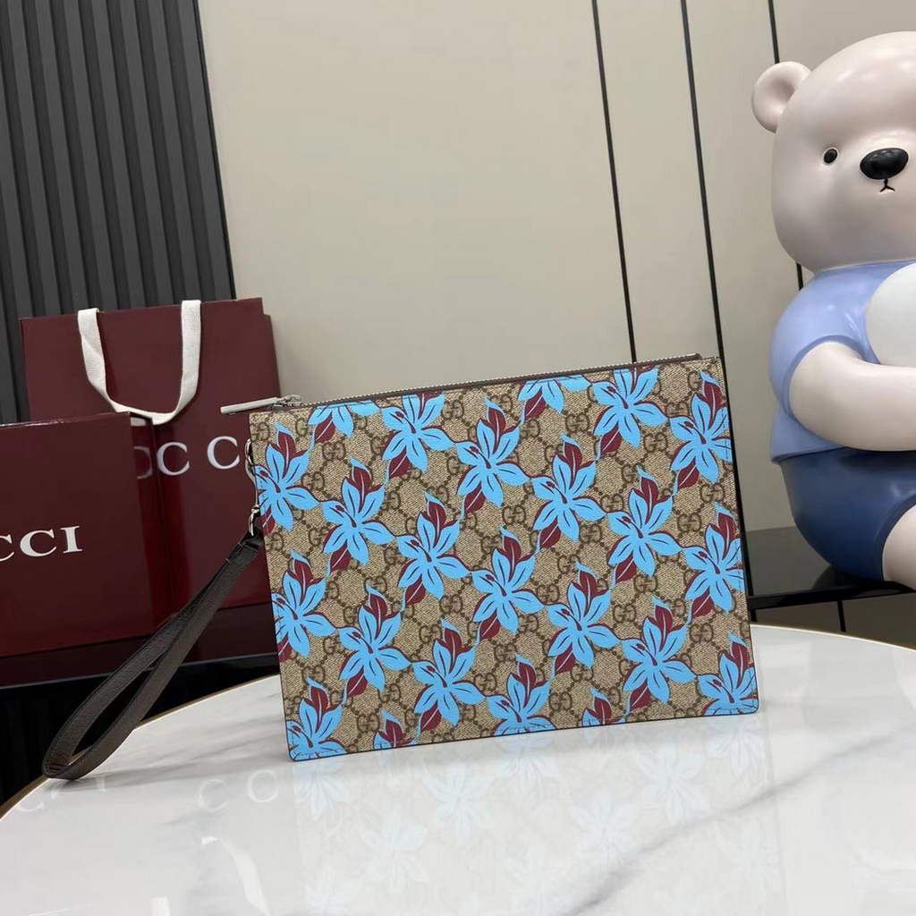 Gucci GG pouch with grey trim, 821155 blue GG canvas